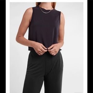 Express Blouse Women's Sz XL Crop Black Sleeves Top Modal Flowly Silky